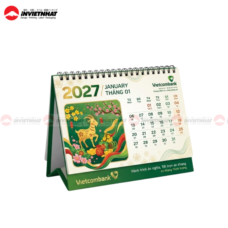 In lịch tết ngân hàng 28 lịch để bàn chữ a ngân hàng Vietcombank 2027