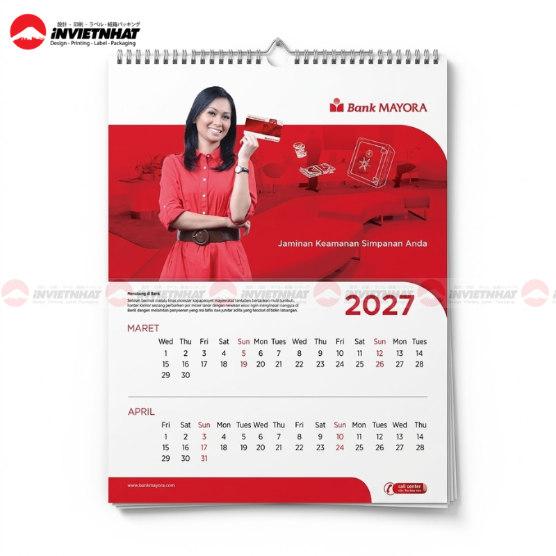 In lịch tết ngân hàng 25 lịch treo tường ngân hàng MAYORA BANK 2027