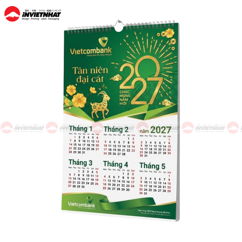 In lịch tết ngân hàng 23 lịch treo tường ngân hàng vietcombank 2027 màu xanh
