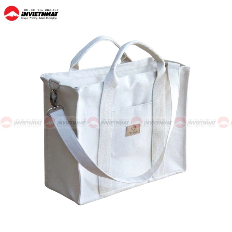 Túi vải in logo 28 mẫu túi vải canvas có khoá màu trắng