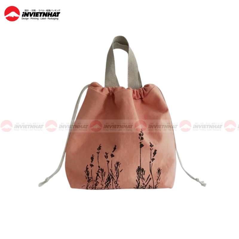 Túi vải in logo 25 mẫu túi vải canvas dây rút màu hồng