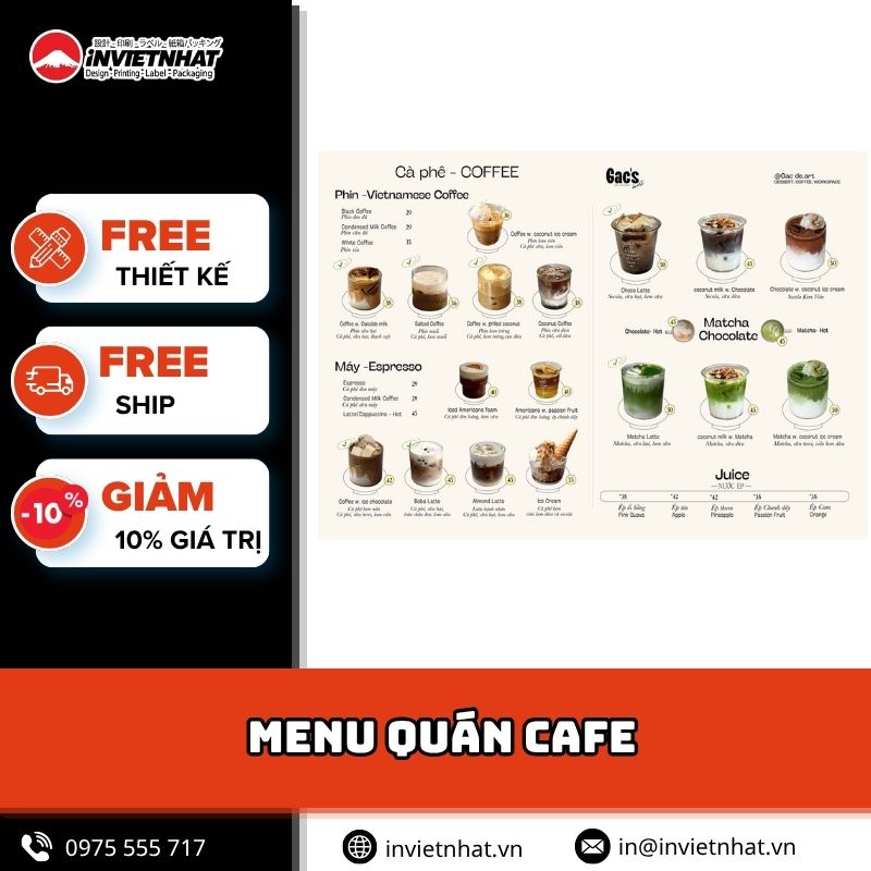 menu quán cafe