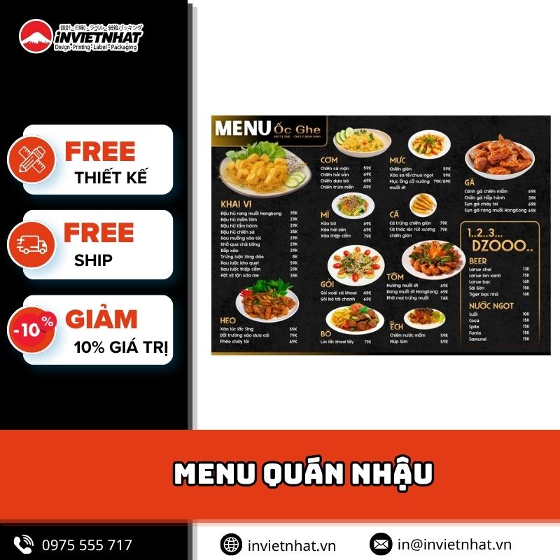menu quán nhậu